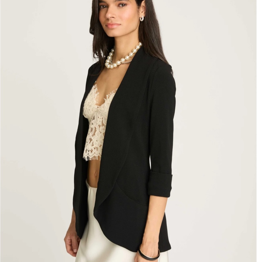 French Mauve Black Open-Front Blazer Jacket